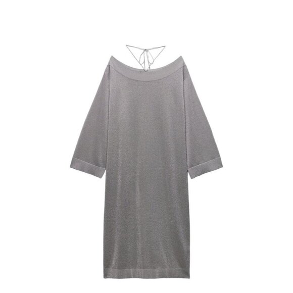 ZARA METALLIC THREAD KNIT DRESS SILVER SIZE M | 0014/012 - Picture 1 of 5